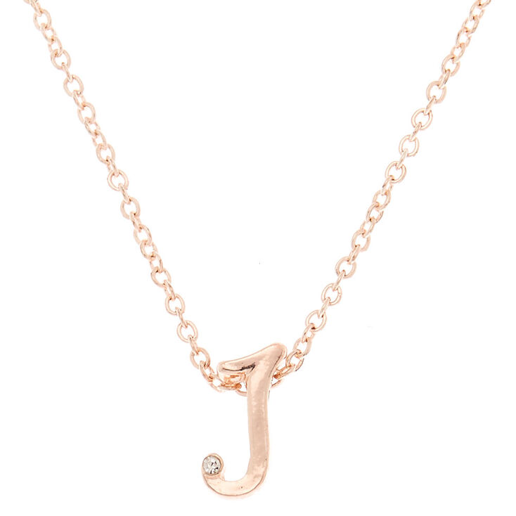 Rose Gold Cursive Initial Pendant Necklace - J,