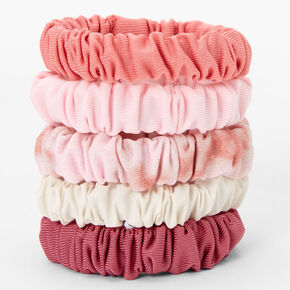 Pink Ribbed Knit Mini Hair Scrunchies - 5 Pack,