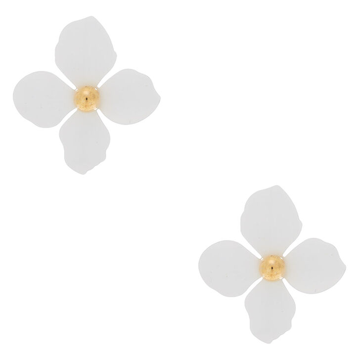 2" Flower Stud Earrings - White,