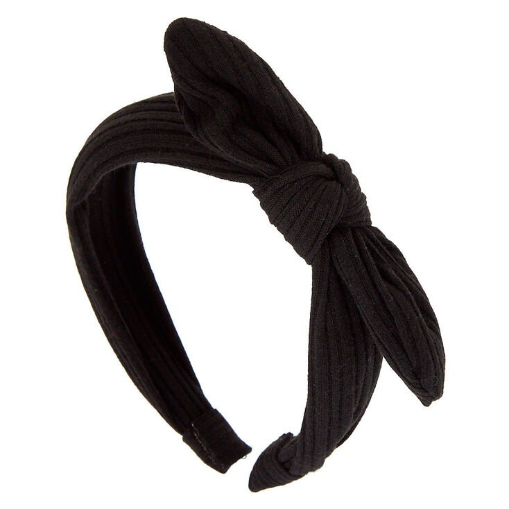 Ribbed Knot Bow Headband - Black,