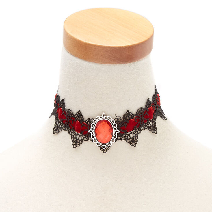 Velvet Lace Choker Necklace - Red,