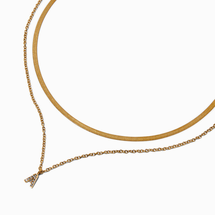 Gold-tone Stainless Steel Cubic Zirconia Initial Pendant Multi-Stand Necklace - A,