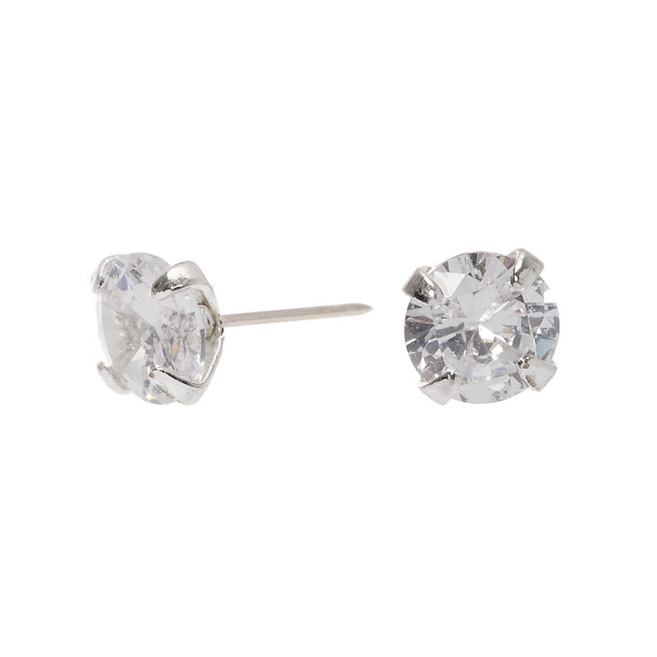 Silver Cubic Zirconia Round Stud Earrings - 5MM | Icing US