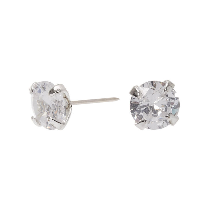 Silver-tone Cubic Zirconia Round 5MM Stud Earrings,