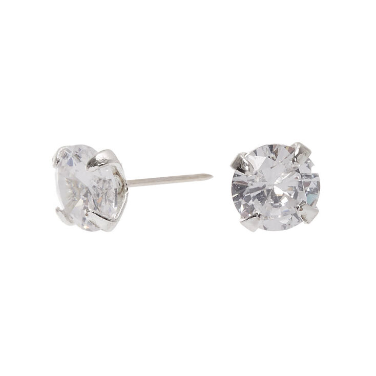 Silver Cubic Zirconia Round Stud Earrings - 5MM,