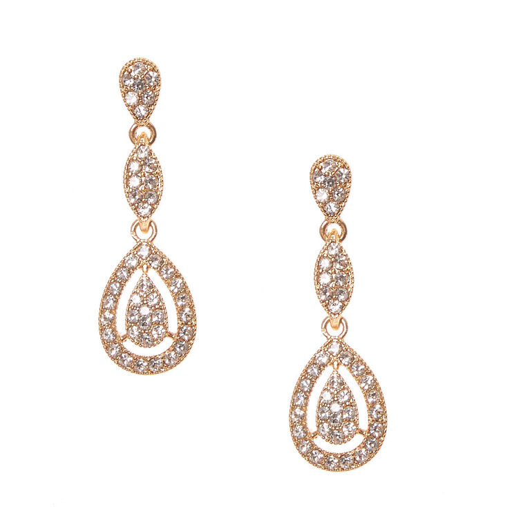 Gold Tone & Crystal Teardrop Clip-on Drop Earrings,