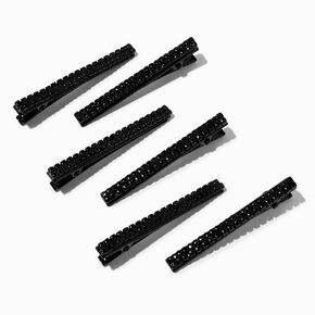 Jet Black Alligator Hair Clips - 6 Pack,