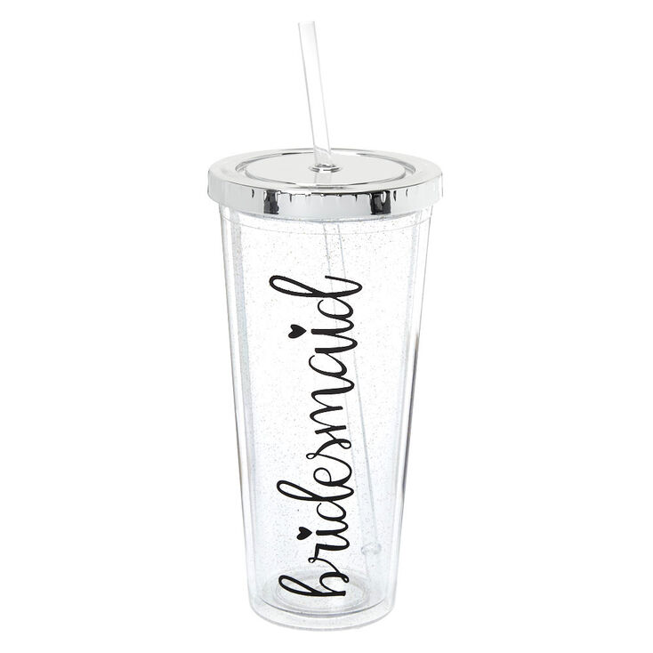 Glitter Bridesmaid Tumbler Cup - Silver,