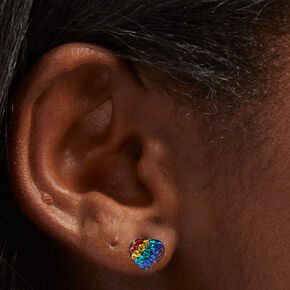 Sterling Silver Rainbow Heart Stud Earrings,