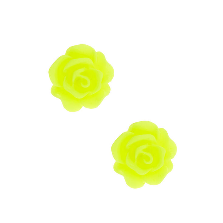 Rose Stud Earrings - Neon Yellow,