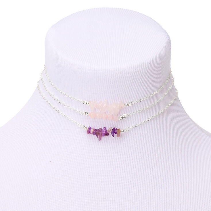 Silver Stone Choker Necklaces - 3 Pack,