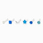Sterling Silver Mixed Blue 20G Nose Studs - 6 Pack,