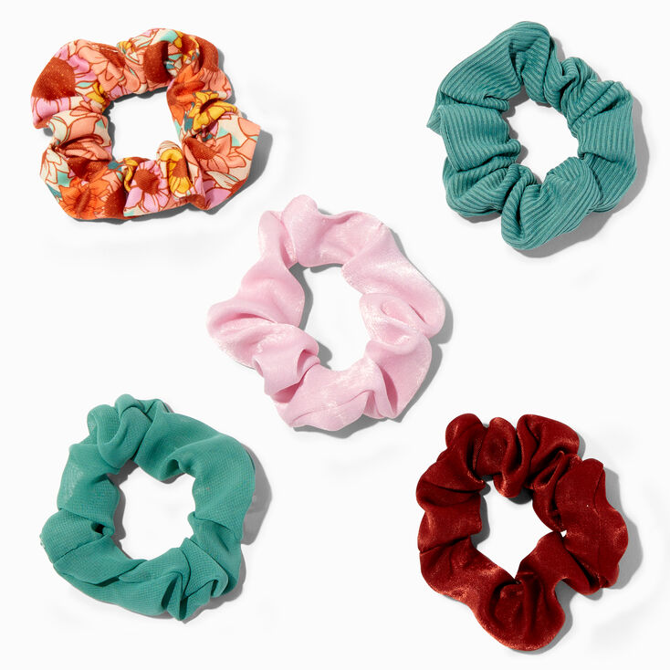 Sunflower Print &amp; Solid Hair Scrunchies - 5 Pack,