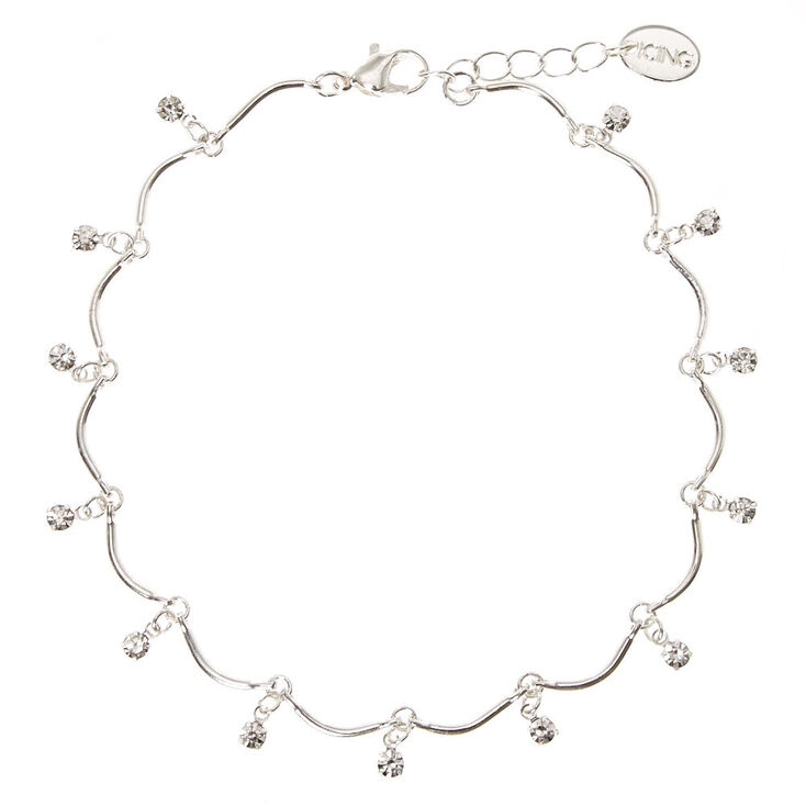 Silver Waved Beading with Rhinestones Anklet,