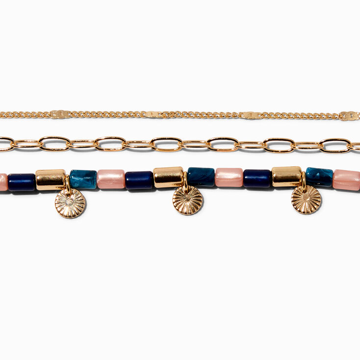 Heishi Bead &amp; Gold-tone Chain Bracelets - 3 Pack,