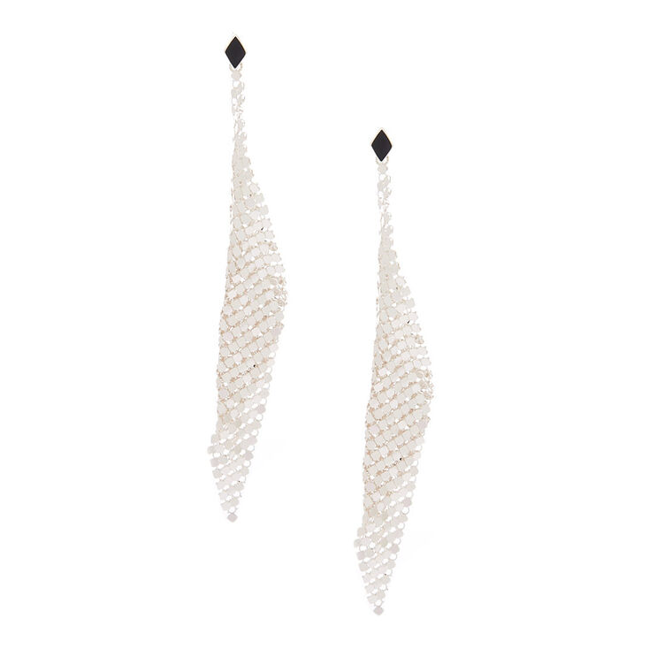 Silver 5" Mesh Drop Earrings,
