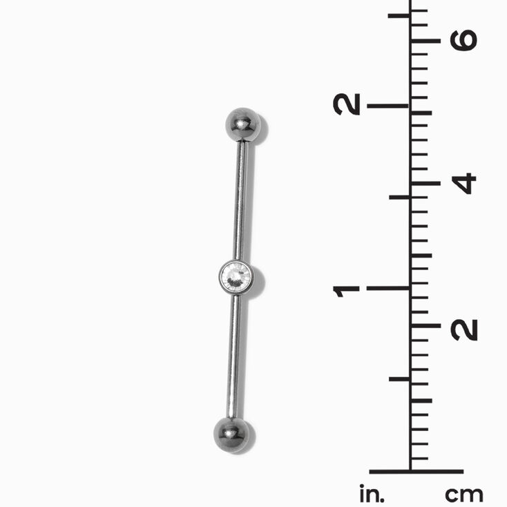 Silver-tone Titanium Crystal 14G Industrial Bar,