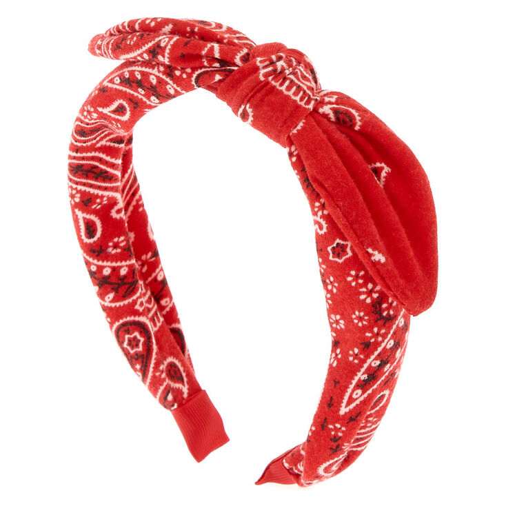 Bandana Knotted Bow Headband - Red,
