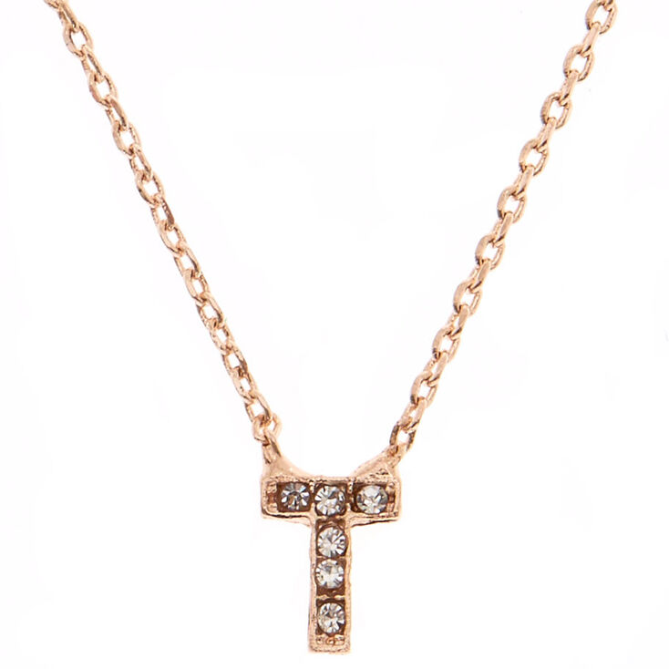 Rose Gold Initial Necklace - T,