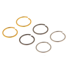 Mixed Metal 20G Solid Hoop Nose Rings - 6 Pack,