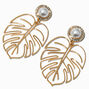 Gold-tone Monstera Leaf Cutout 3&quot; Drop Earrings,