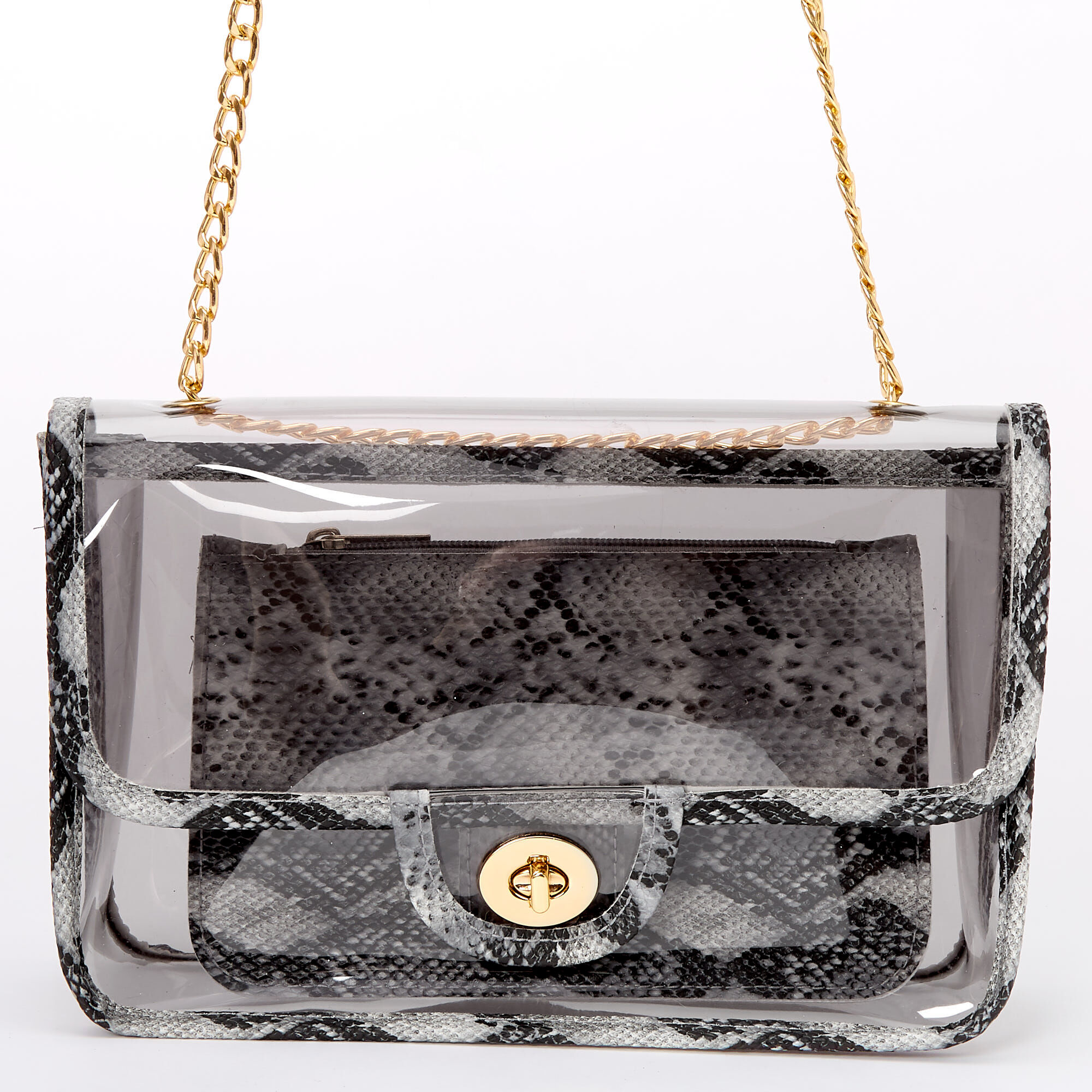 snakeskin clear purse