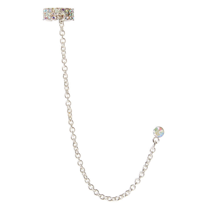 Iridescent Crystal Chain Ear Cuff,