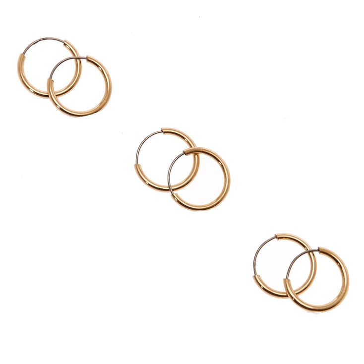 10MM Gold Tone Skinny Hoop Earrings,