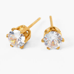 18kt Gold Plated Cubic Zirconia Round Stud Earrings - 5MM,