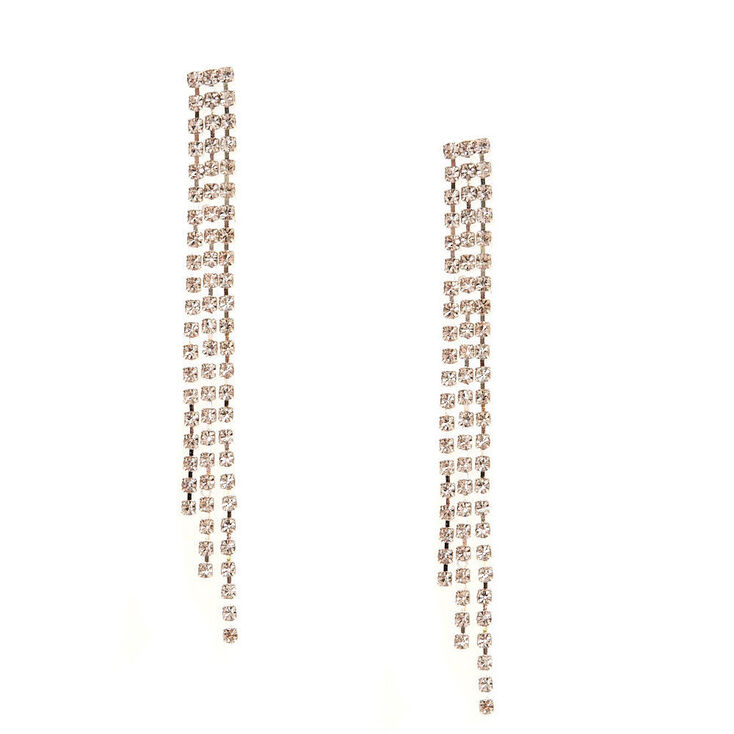 Silver Rhinestone 3" Chain Drop Earrings,