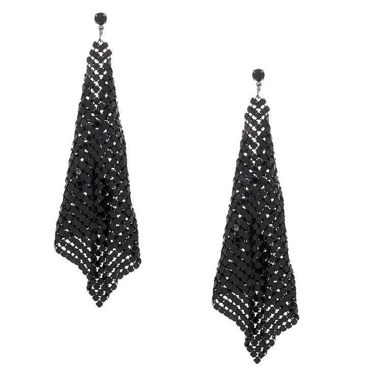 Black 4" Mesh Drop Earrings,