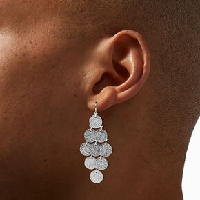 Silver 2&quot; Glitter Round Chandelier Drop Earrings,