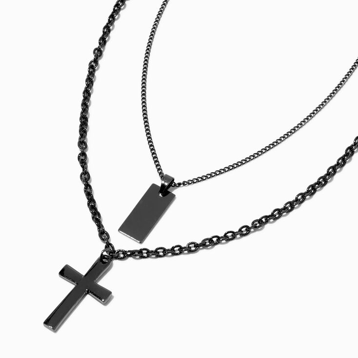 Black Cross &amp; Tag Necklace Set - 2 Pack,