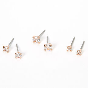Rose Gold Cubic Zirconia Round Stud Earrings - 3MM, 4MM, 5MM,