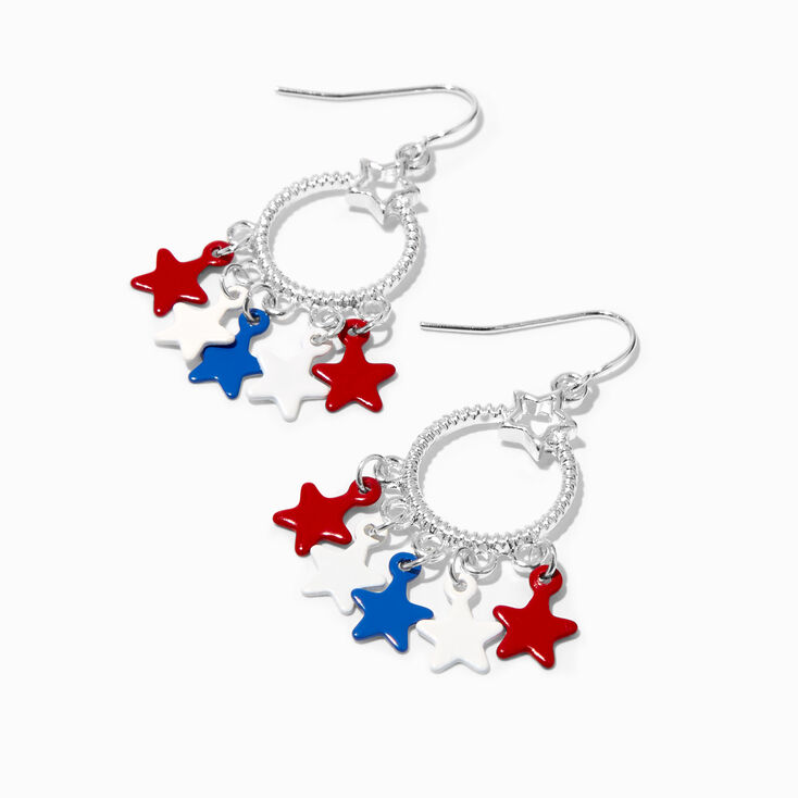 Red, White, &amp; Blue Star Charms 1.25&quot; Drop Earrings,
