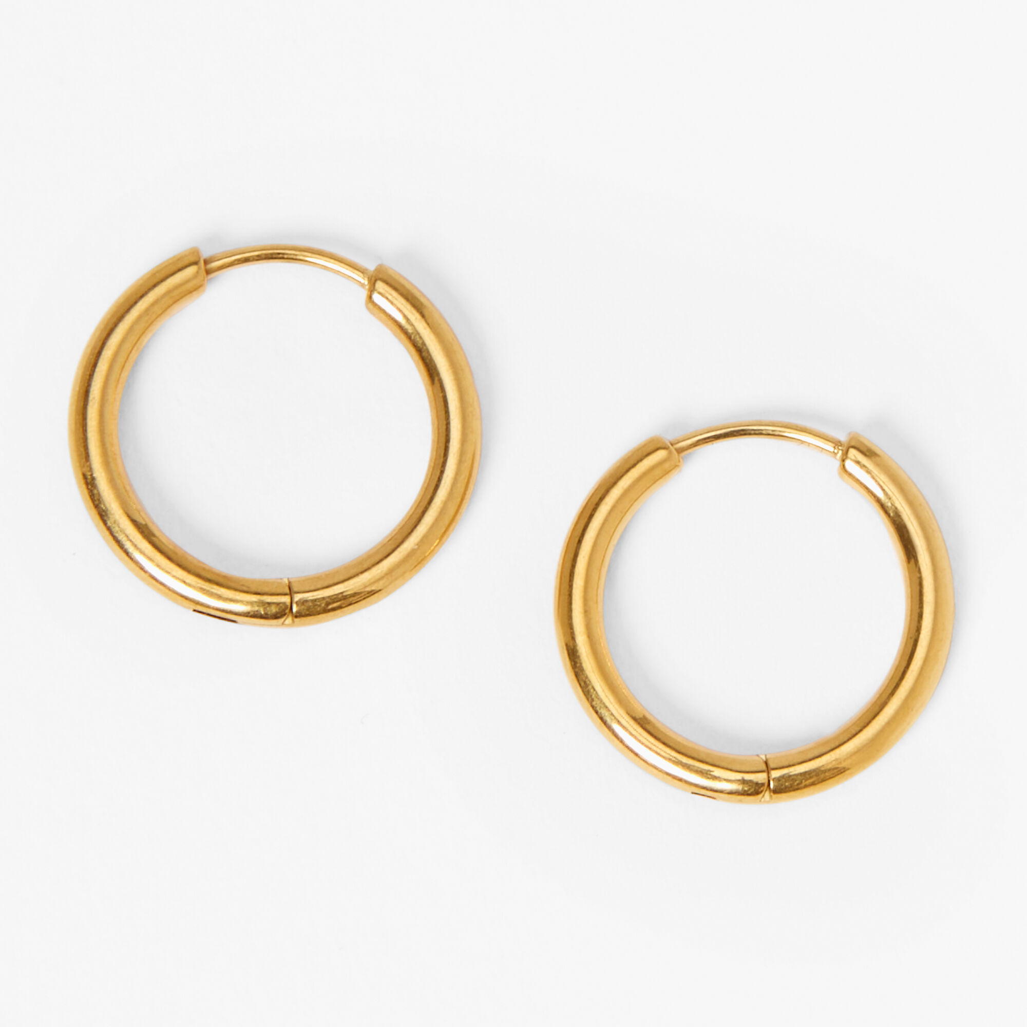 Gold Titanium 12MM Sleek Hoop Earrings Icing US