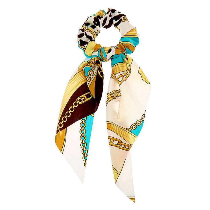 Leopard Chain Scarf Hair Scrunchie - Mint,