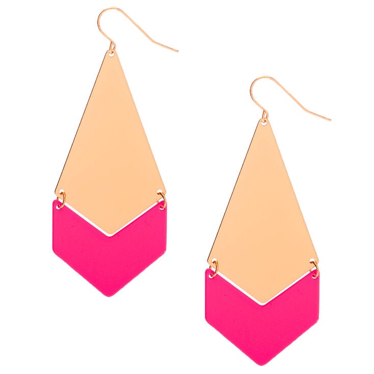 Gold 2.5" Drop Earrings - Neon Pink,