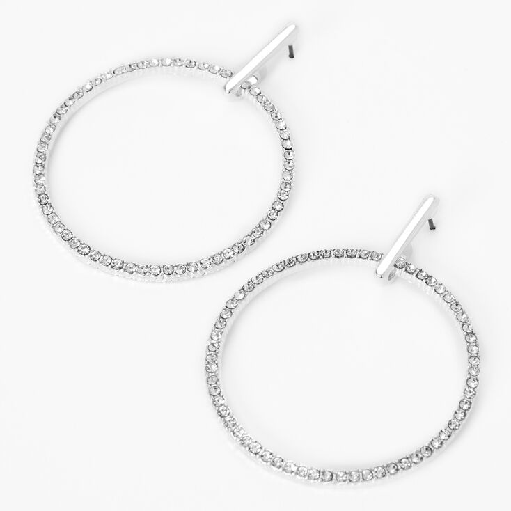 Silver 1.5&quot; Rhinestone Circle Drop Earrings,