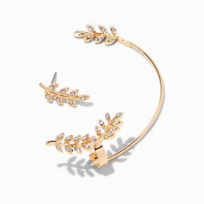 Gold Embellished Leaf Ear Cuff Connector Earring,