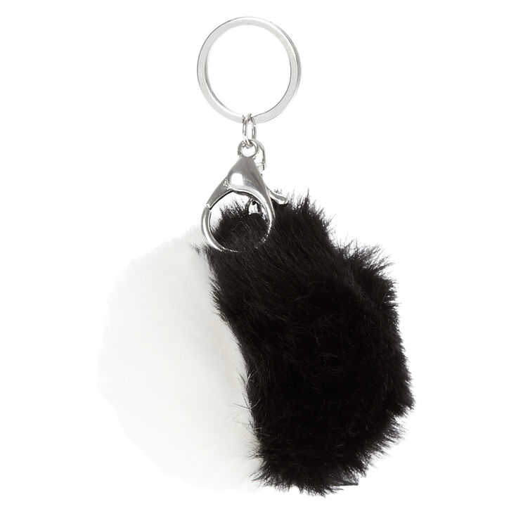 Black & White Faux Fur Pom Key Ring,