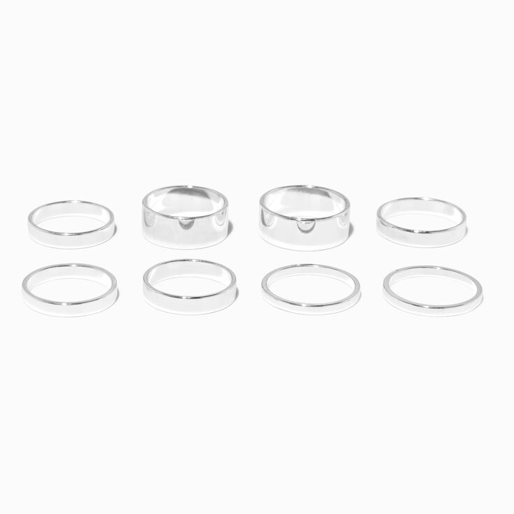 Silver Assorted Width Band Rings - 8 Pack,