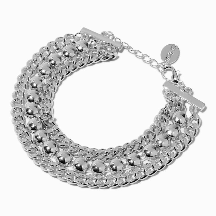 Silver-tone Pyramid Chain Multi-Strand Bracelet,