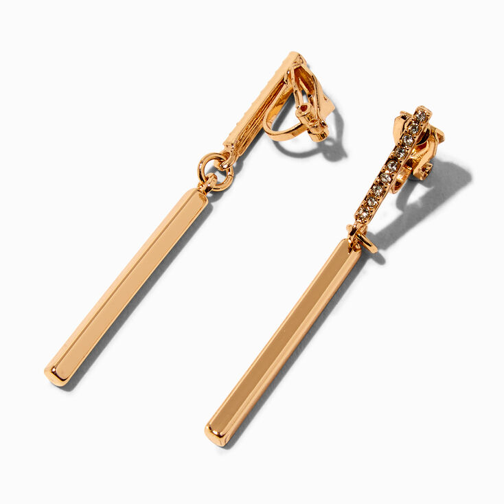 Gold 2&quot; Embellished Bar Clip-On Drop Earrings,