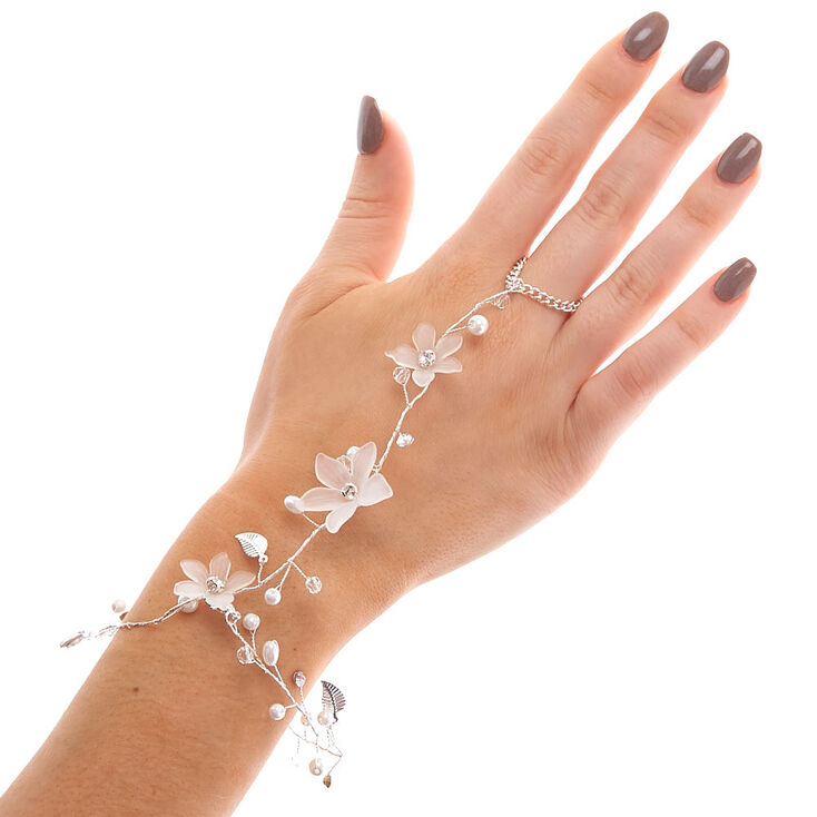 Silver Frosted Flower Hand Chain - White,