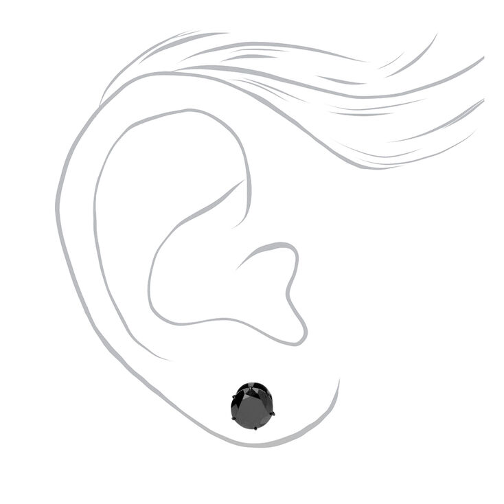 Black Titanium Cubic Zirconia Round Stud Earrings - 7MM,