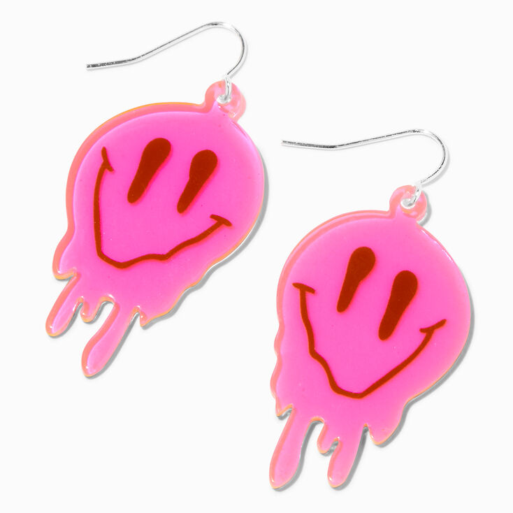 Hot Pink Melting Happy Face 2&quot; Drop Earrings ,