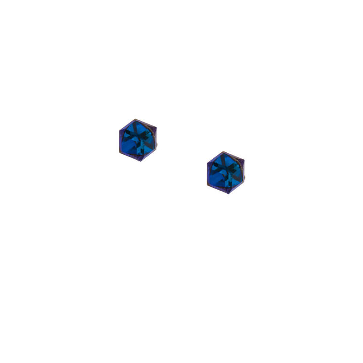 Sterling Silver Pretty Club Stud Earrings - Navy Blue,