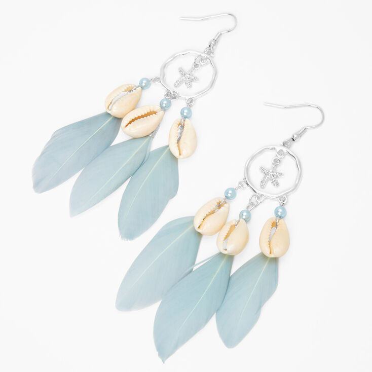 Turquoise Feather 5&quot; Butterfly Drop Earrings,