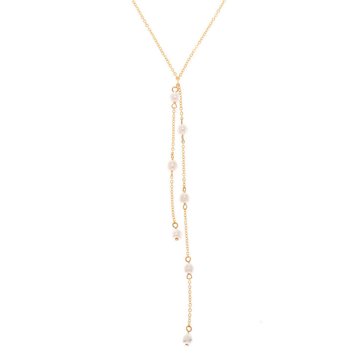 Gold Pearl Bolo Pendant Necklace,